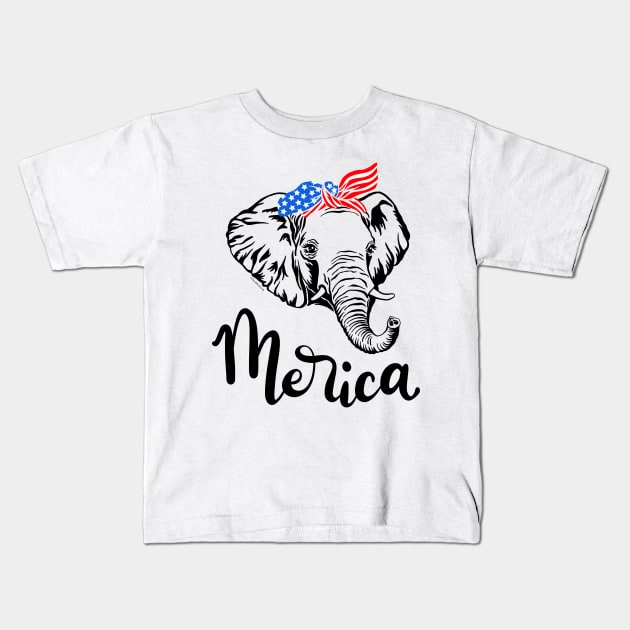 Merica American Republican Patriotic Elephant USA Flag Bandana Kids T-Shirt by DoubleBrush